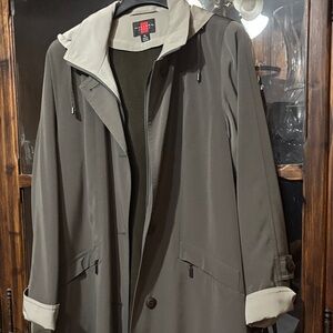 Women's Olive Green Hooded Rain Trench Coat